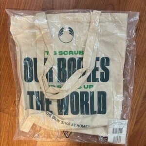 The Body Shop Natural Canvas Tote with Green Text